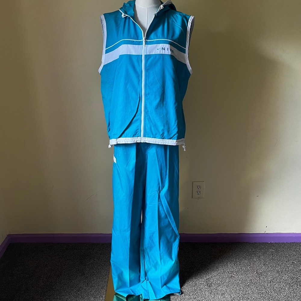 Vintage Nike Blue Hooded Vest & Pants‎ Tracksuit Set L/XL Y2K Windbreaker NWT